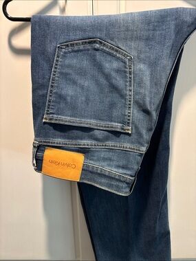 Calvin Klein Slim Straight Dark Blue Denim Jeans with Tan Patch